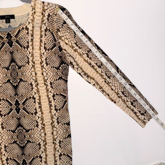 J.Crew Tippi Merino Wool Knit Sweater Cropped Sleeve Python Snake Print Beige XS - Picture 9 of 12